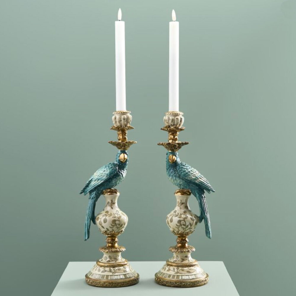 Werns - Kandelaar Papegaai Turquoise met Gouden Details 14x40cm - Links of Rechts Werns - Kandelaar Papegaai Turquoise met Gouden Details 14x40cm - Links of Rechts