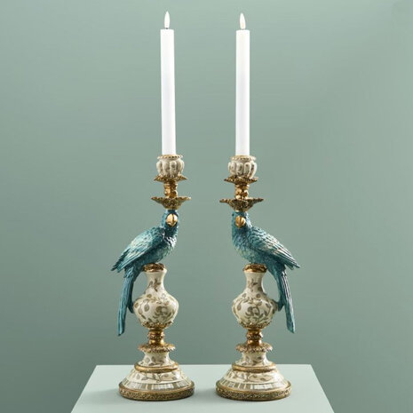 Werns - Kandelaar Papegaai Turquoise met Gouden Details 14x40cm - Links of Rechts Werns - Kandelaar Papegaai Turquoise met Gouden Details 14x40cm - Links of Rechts