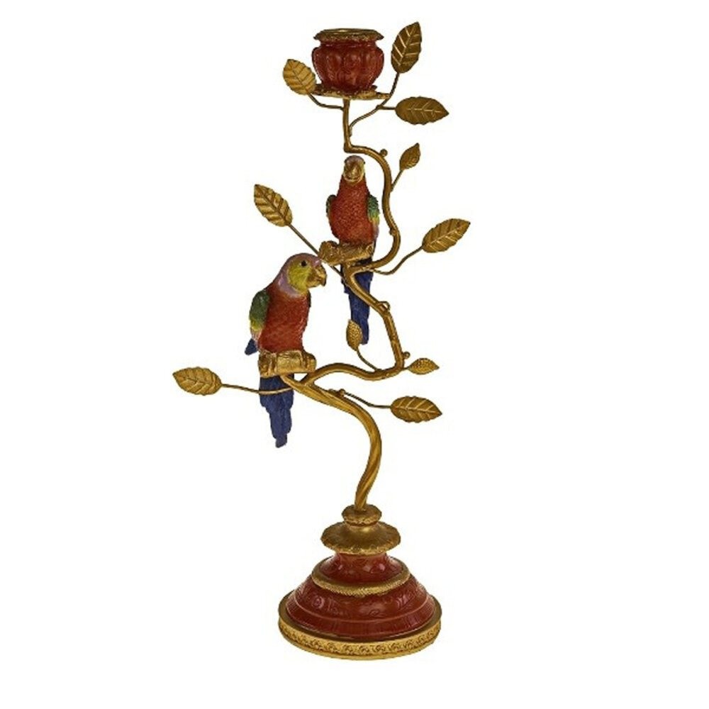 Werns - Kandelaar Papegaaien Rood/Goud Metaal 16x33cm Werns - Kandelaar Papegaaien Rood/Goud Metaal 16x33cm