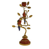 Werns - Kandelaar Papegaaien Rood/Goud Metaal 16x33cm
