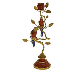 Werns - Kandelaar Papegaaien Rood/Goud Metaal 16x33cm Werns - Kandelaar Papegaaien Rood/Goud Metaal 16x33cm