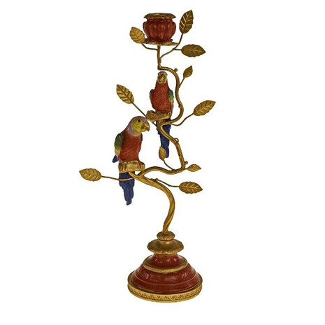 Werns - Kandelaar Papegaaien Rood/Goud Metaal 16x33cm Werns - Kandelaar Papegaaien Rood/Goud Metaal 16x33cm