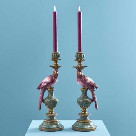 Werns - Kandelaar Papegaai Donker Roze met Gouden Details 14x40cm - Decoratieve Kaarsenhouder Werns - Kandelaar Papegaai Donker Roze met Gouden Details 14x40cm - Decoratieve Kaarsenhouder