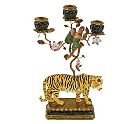 Werns - Kandelaar Tijger en Papegaaien Multicolor Metaal 25x42cm 3-houders Werns - Kandelaar Tijger en Papegaaien Multicolor Metaal 25x42cm 3-houders