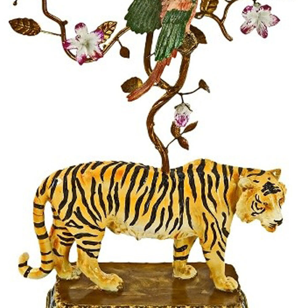 Werns - Kandelaar Tijger met Papegaaien Multicolor – Polyresin & Metaal 24x11x42cm 3-houders Werns - Kandelaar Tijger met Papegaaien Multicolor – Polyresin & Metaal 24x11x42cm 3-houders