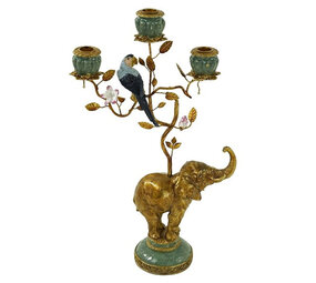 Werns - Kandelaar Olifant Multicolor Goud Metaal 26x46cm 3-houders Werns - Kandelaar Olifant Multicolor Goud Metaal 26x46cm 3-houders