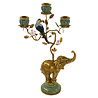 Werns - Kandelaar Olifant met Papegaai Multicolor Jade Goud – Polyresin & Metaal 26x11x46,5cm 3-houders