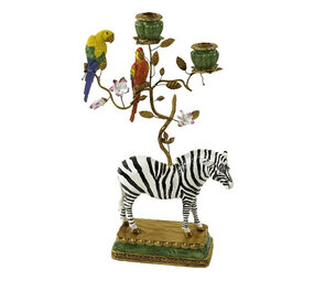 Werns - Kandelaar Zebra en Papegaaien Multicolor Metaal 27x45cm 2-houders Werns - Kandelaar Zebra en Papegaaien Multicolor Metaal 27x45cm 2-houders
