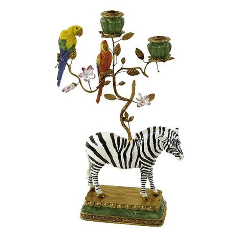 Werns - Kandelaar Zebra met Papegaaien Multicolor – Polyresin & Metaal 27x9x45cm 2-houders Werns - Kandelaar Zebra met Papegaaien Multicolor – Polyresin & Metaal 27x9x45cm 2-houders