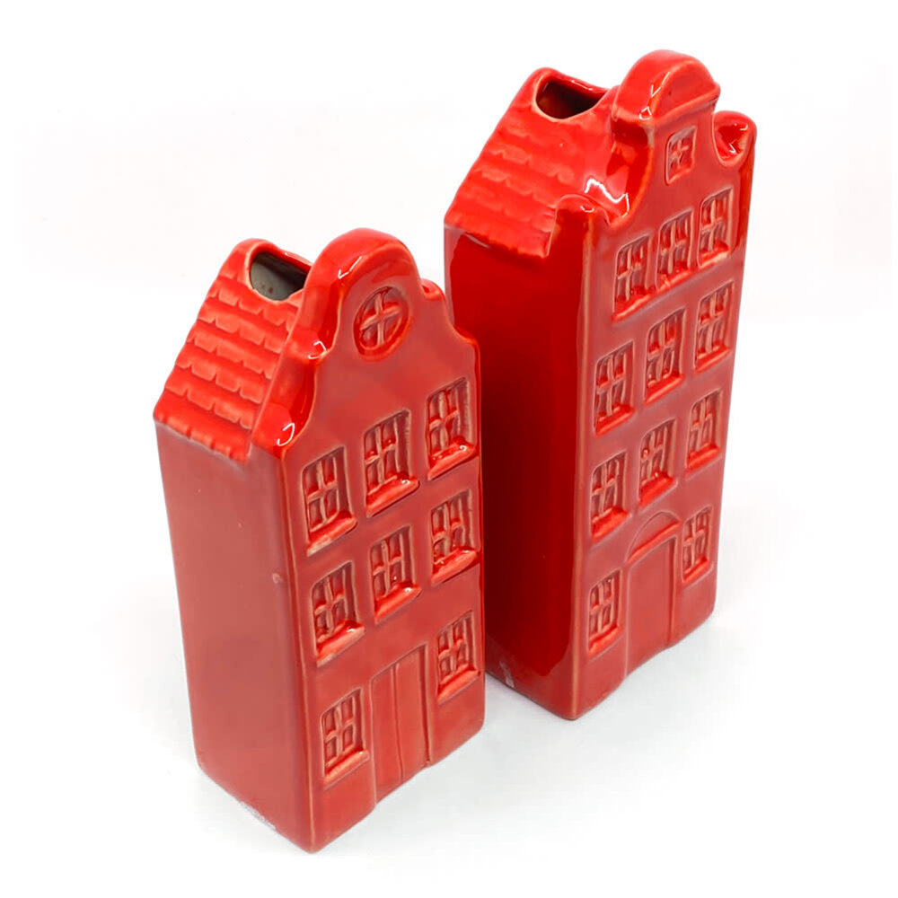 Melting Pot - Vaasjes Grachtenhuis Rood set/2 in 3 maten Melting Pot - Vaasjes Grachtenhuis Rood set/2 in 3 maten
