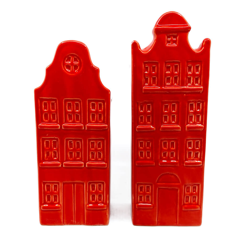 Melting Pot - Vaasjes Grachtenhuis Rood set/2 in 3 maten Melting Pot - Vaasjes Grachtenhuis Rood set/2 in 3 maten