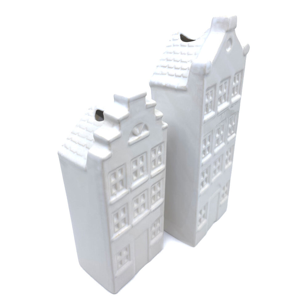 Melting Pot - Vaasjes Grachtenhuis Wit Set/2 in 3 maten Melting Pot - Vaasjes Grachtenhuis Wit Set/2 in 3 maten