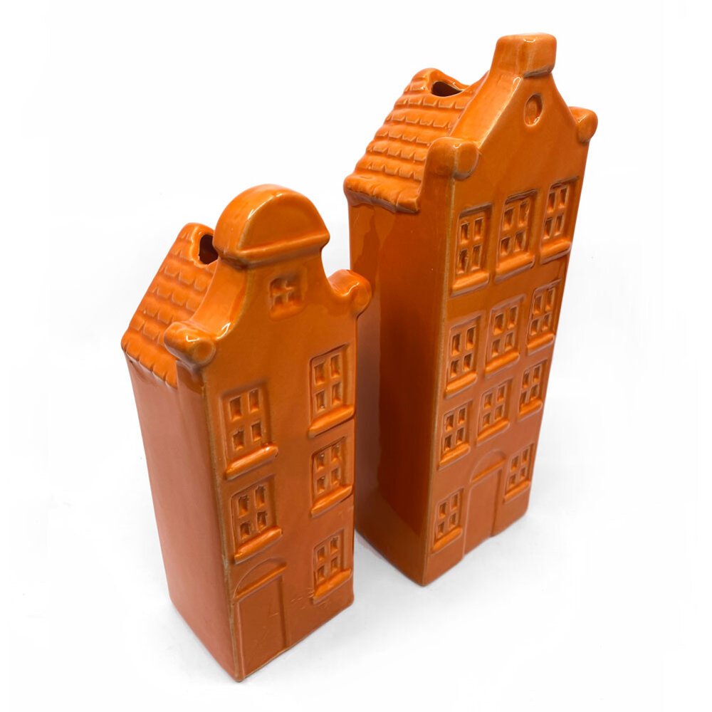 Melting Pot - Vaasjes Grachtenhuis Oranje set/2 in 3 maten Melting Pot - Vaasjes Grachtenhuis Oranje set/2 in 3 maten