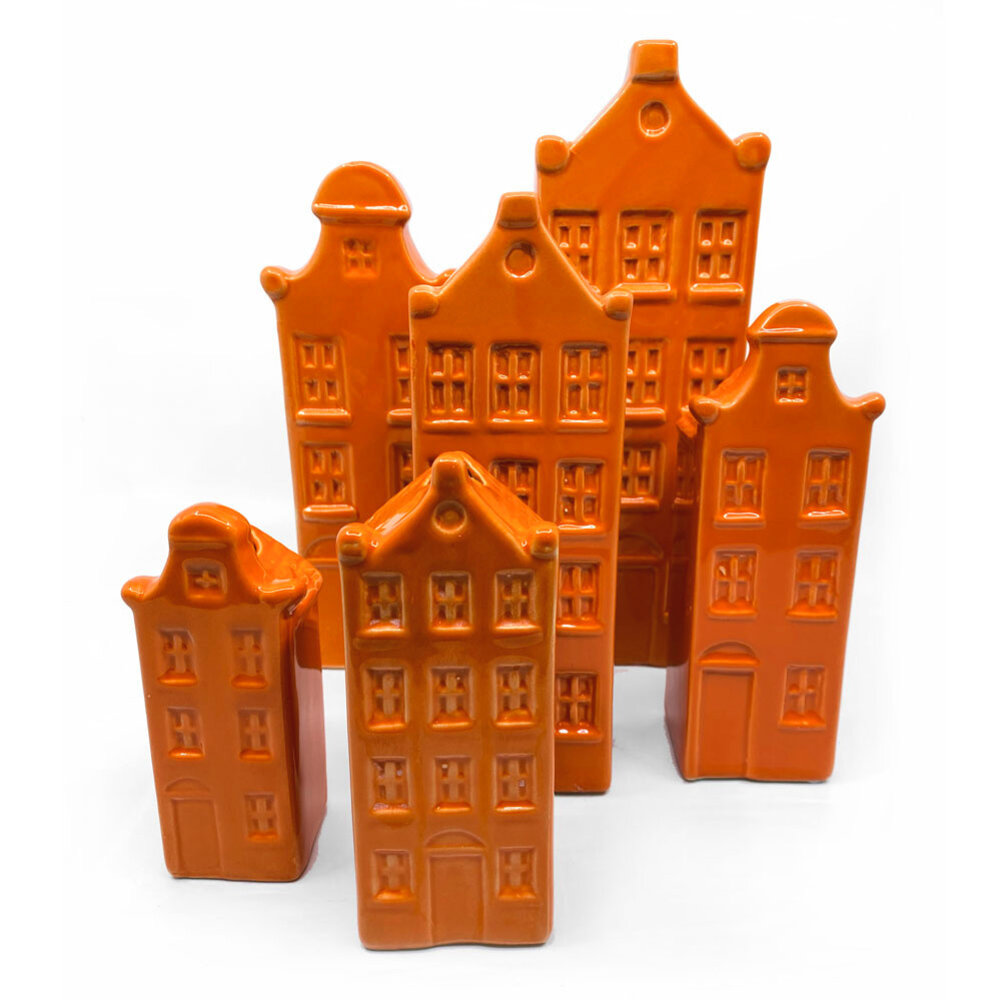 Melting Pot - Vaasjes Grachtenhuis Oranje set/2 in 3 maten Melting Pot - Vaasjes Grachtenhuis Oranje set/2 in 3 maten