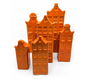 Melting Pot - Vaasjes Grachtenhuis Oranje set/2 in 3 maten Melting Pot - Vaasjes Grachtenhuis Oranje set/2 in 3 maten