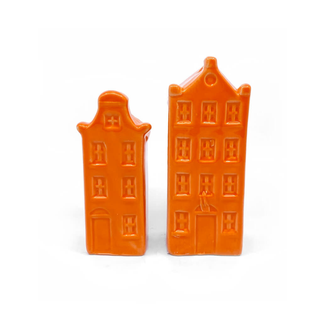 Melting Pot - Vaasjes Grachtenhuis Oranje set/2 in 3 maten Melting Pot - Vaasjes Grachtenhuis Oranje set/2 in 3 maten