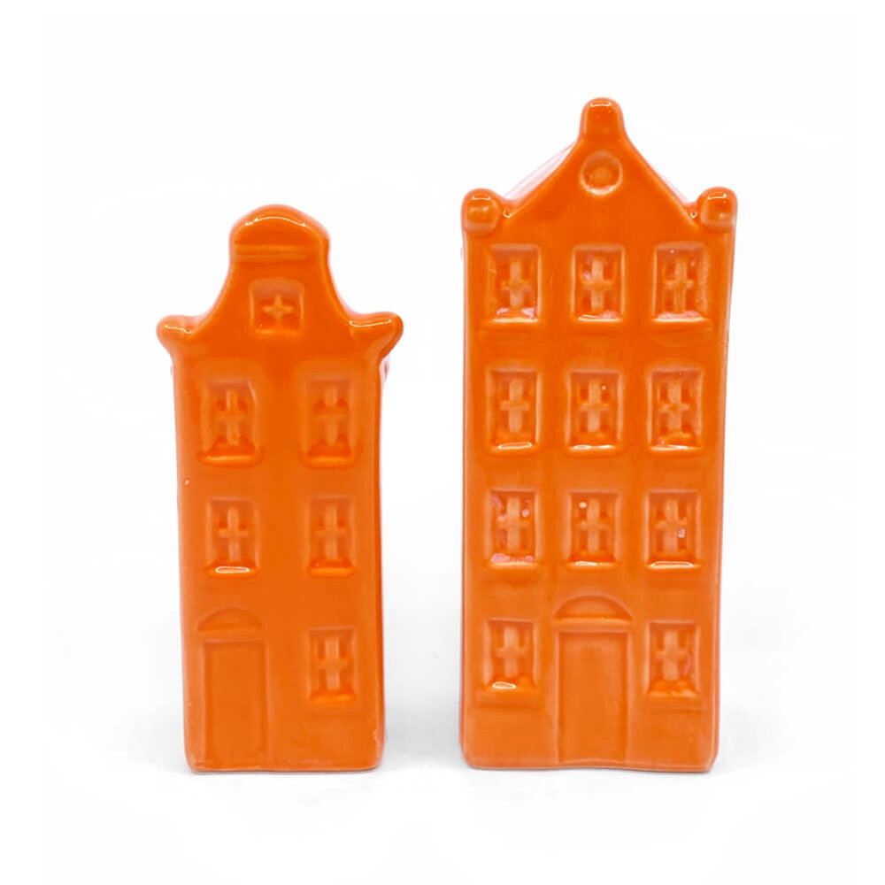 Melting Pot - Vaasjes Grachtenhuis Oranje set/2 in 3 maten Melting Pot - Vaasjes Grachtenhuis Oranje set/2 in 3 maten