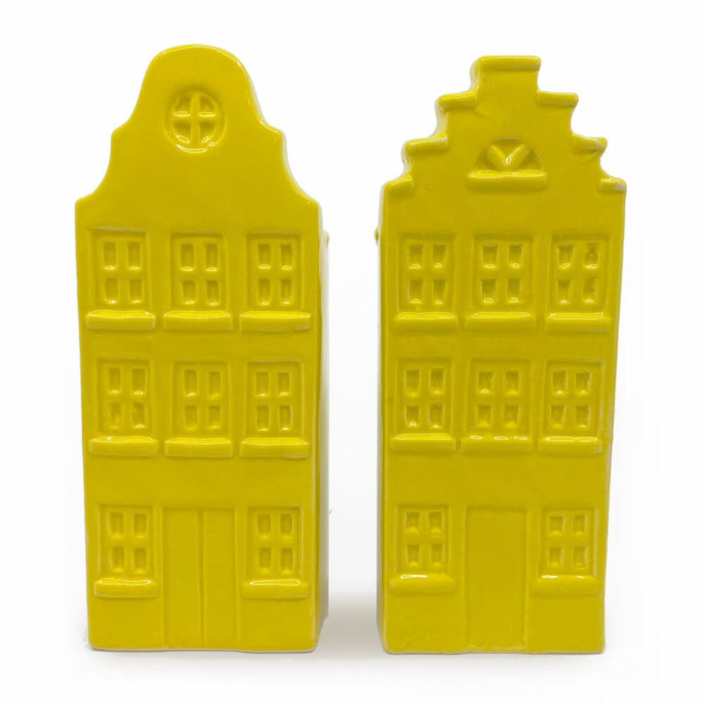 Melting Pot - Vaasjes Grachtenhuis Geel set/2 in 3 maten Melting Pot - Vaasjes Grachtenhuis Geel set/2 in 3 maten