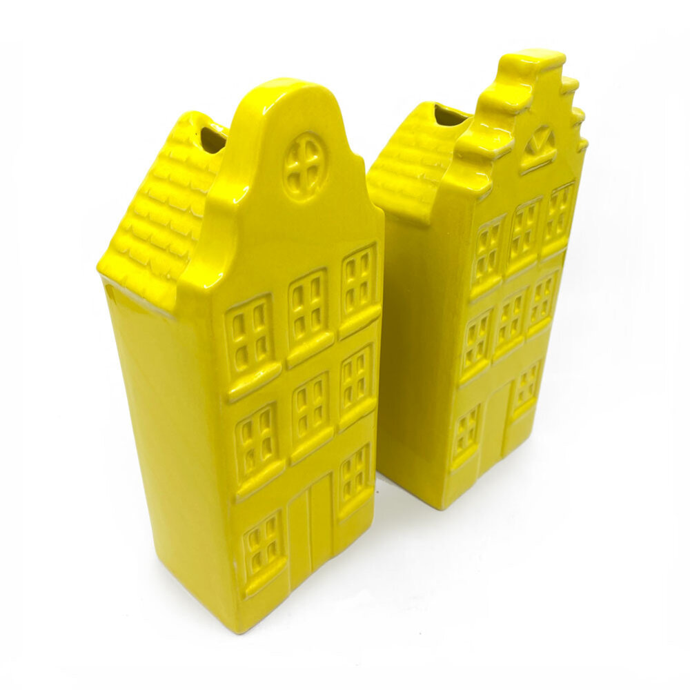 Melting Pot - Vaasjes Grachtenhuis Geel set/2 in 3 maten Melting Pot - Vaasjes Grachtenhuis Geel set/2 in 3 maten