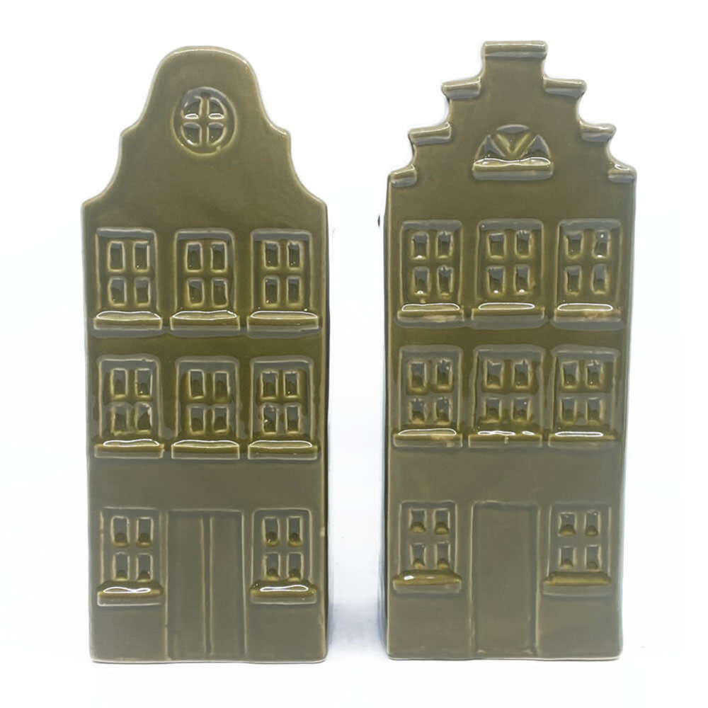 Melting Pot - Vaasjes Grachtenhuis Mos Groen Set/2 in 3 maten Melting Pot - Vaasjes Grachtenhuis Mos Groen Set/2 in 3 maten