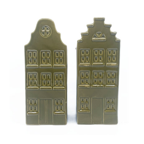 Melting Pot - Vaasjes Grachtenhuis Mos Groen Set/2 in 3 maten Melting Pot - Vaasjes Grachtenhuis Mos Groen Set/2 in 3 maten