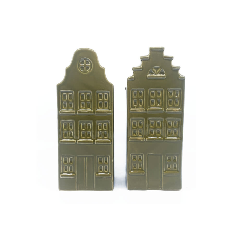 Melting Pot - Vaasjes Grachtenhuis Mos Groen Set/2 in 3 maten Melting Pot - Vaasjes Grachtenhuis Mos Groen Set/2 in 3 maten