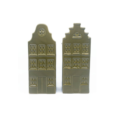 Melting Pot - Vaasjes Grachtenhuis Mos Groen Set/2 in 3 maten Melting Pot - Vaasjes Grachtenhuis Mos Groen Set/2 in 3 maten