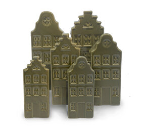 Melting Pot - Vaasjes Grachtenhuis Mos Groen Set/2 in 3 maten Melting Pot - Vaasjes Grachtenhuis Mos Groen Set/2 in 3 maten