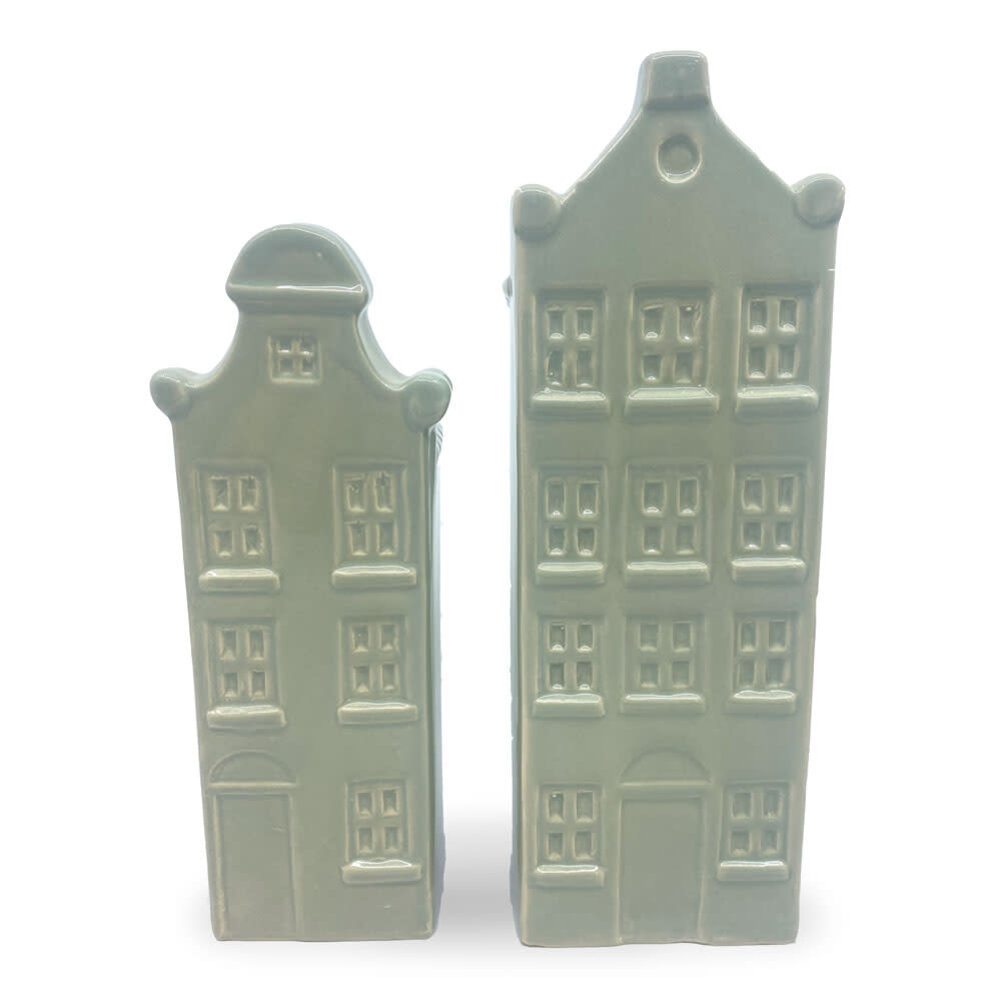 Melting Pot - Vaasjes Grachtenhuis Grijs Groen Set/2 in 3 maten Melting Pot - Vaasjes Grachtenhuis Grijs Groen Set/2 in 3 maten