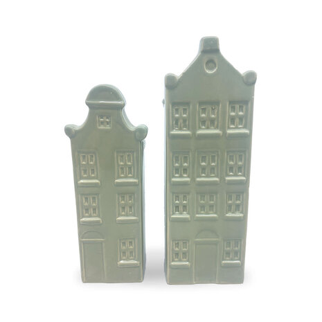 Melting Pot - Vaasjes Grachtenhuis Grijs Groen Set/2 in 3 maten Melting Pot - Vaasjes Grachtenhuis Grijs Groen Set/2 in 3 maten