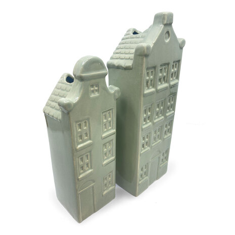 Melting Pot - Vaasjes Grachtenhuis Grijs Groen Set/2 in 3 maten Melting Pot - Vaasjes Grachtenhuis Grijs Groen Set/2 in 3 maten