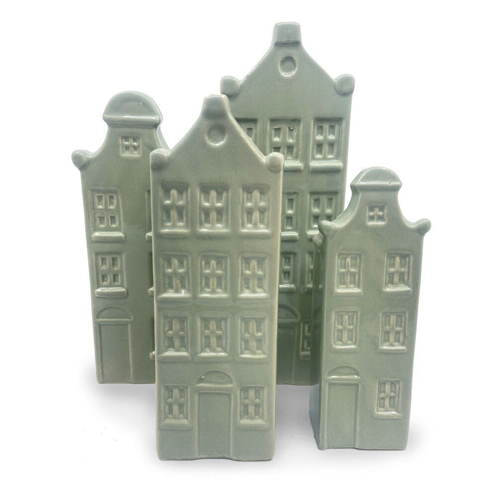 Melting Pot - Vaasjes Grachtenhuis Grijs Groen Set/2 in 3 maten Melting Pot - Vaasjes Grachtenhuis Grijs Groen Set/2 in 3 maten