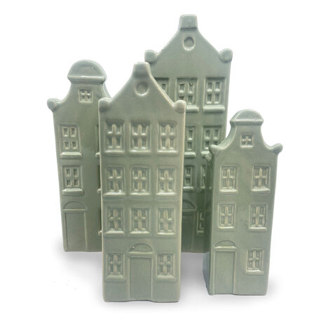 Melting Pot - Vaasjes Grachtenhuis Grijs Groen Set/2 in 3 maten Melting Pot - Vaasjes Grachtenhuis Grijs Groen Set/2 in 3 maten