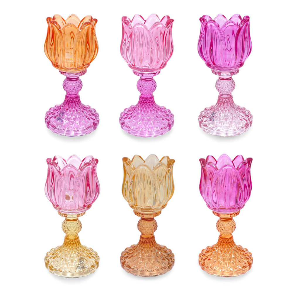 Melting Pot - Waxinehouder Tulp Oranje Mix Glas 8x15cm Melting Pot - Waxinehouder Tulp Oranje Mix Glas 8x15cm