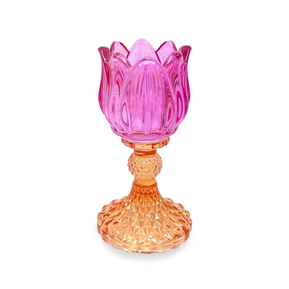 Melting Pot - Waxinehouder Tulp Oranje Mix Glas 8x15cm Melting Pot - Waxinehouder Tulp Oranje Mix Glas 8x15cm