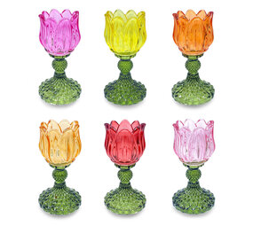 Melting Pot - Waxinehouder Tulp Groen Mix Glas 8x15cm in 6 kleuren Melting Pot - Waxinehouder Tulp Groen Mix Glas 8x15cm in 6 kleuren