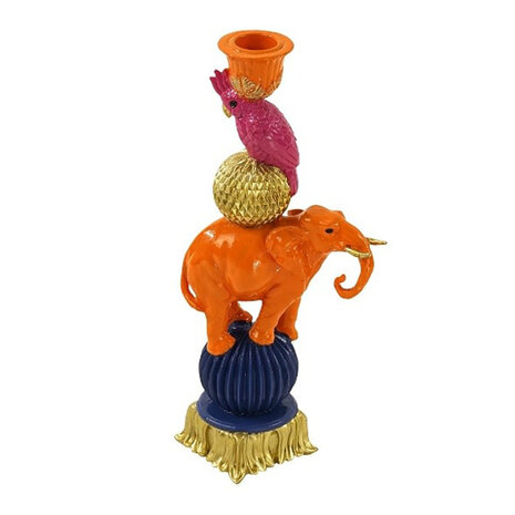 Werns - Kandelaar Papegaai op Olifant Oranje 10x26cm