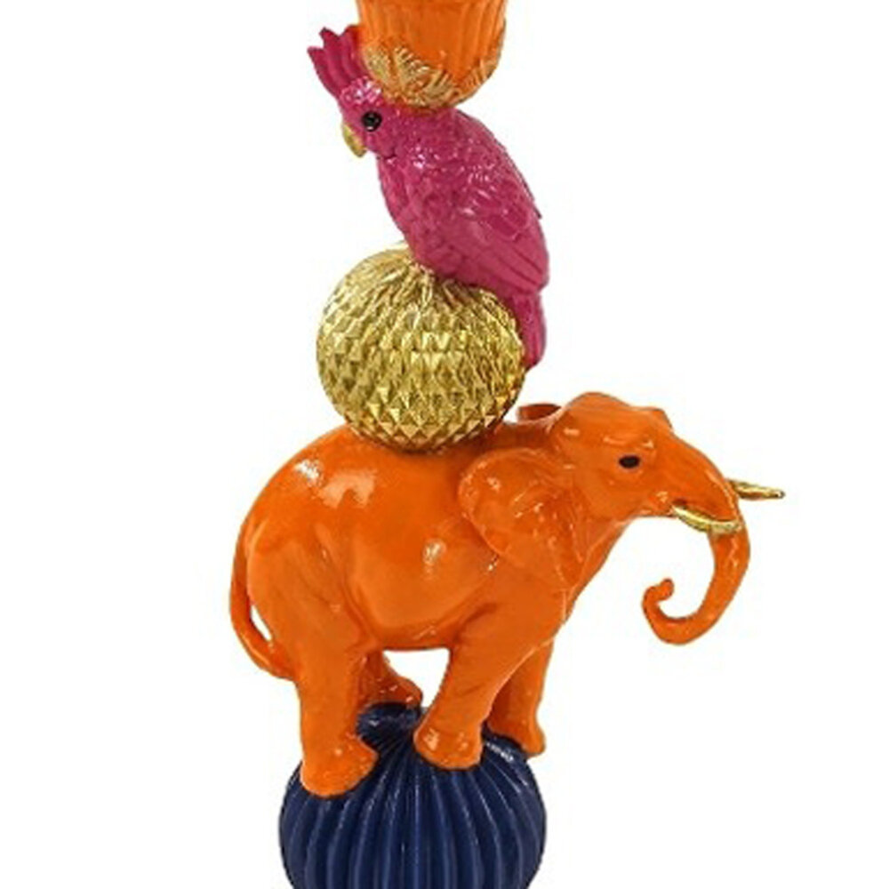 Werns - Kandelaar met Fuchsia Papegaai op Oranje Olifant – Kleurrijke Kaarsenhouder 10 × 26 cm Werns - Kandelaar met Fuchsia Papegaai op Oranje Olifant – Kleurrijke Kaarsenhouder 10 × 26 cm