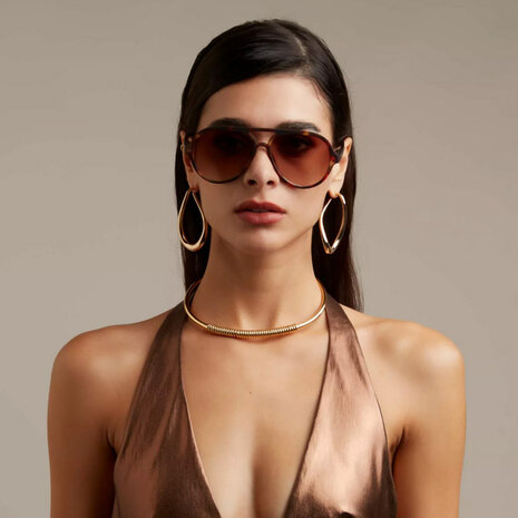 Okkia - Zonnebril ALESSIO Aviator Classic Havana met Bruine Gradient Lenzen en Veerpoten OK021-CH
