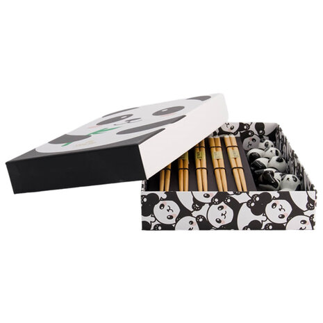 Tokyo Design Studio - Eetstokjes Panda Beer met Opleggers set van 5 in cadeau doos
