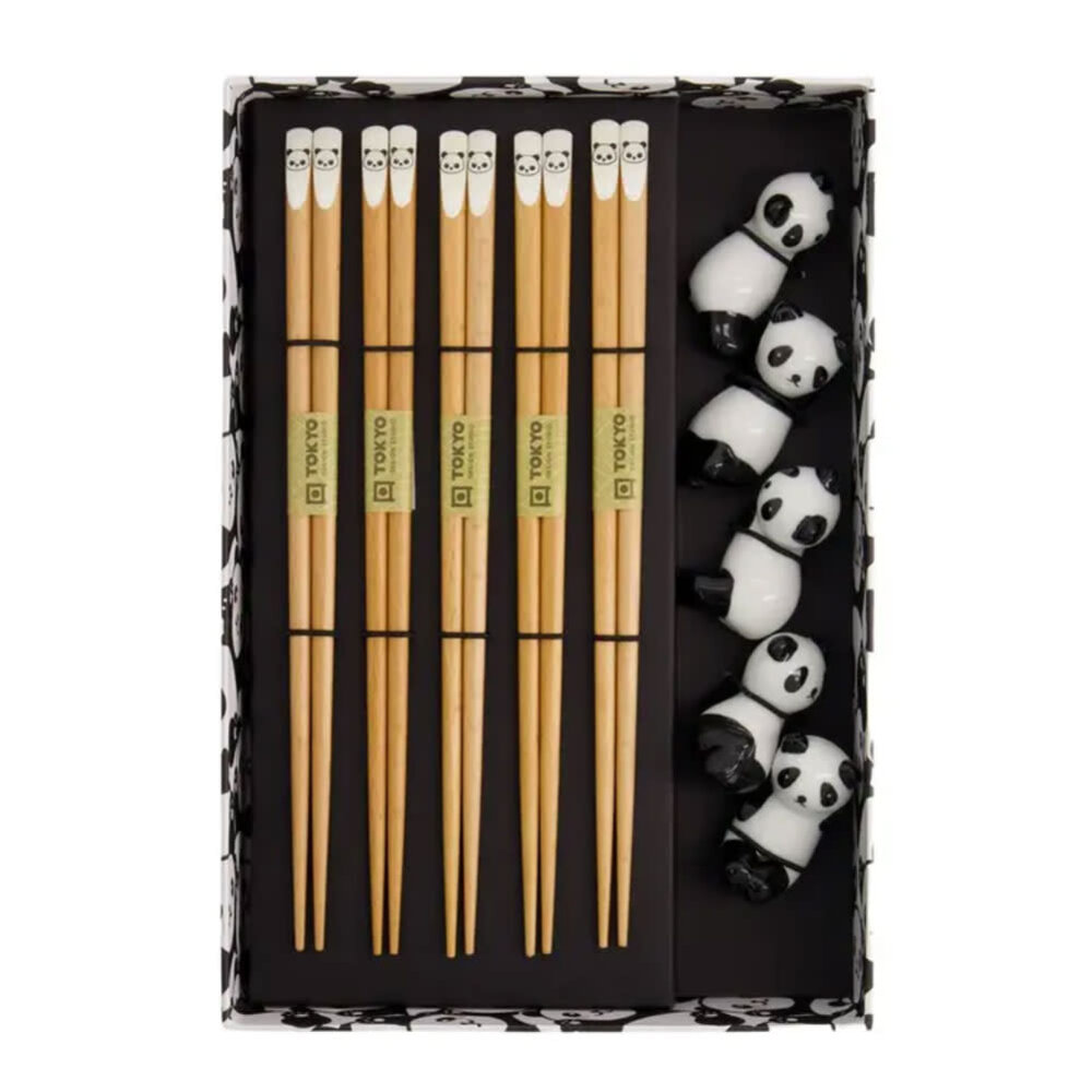 Tokyo Design Studio - Eetstokjes Panda Beer met Opleggers set van 5 in cadeau doos
