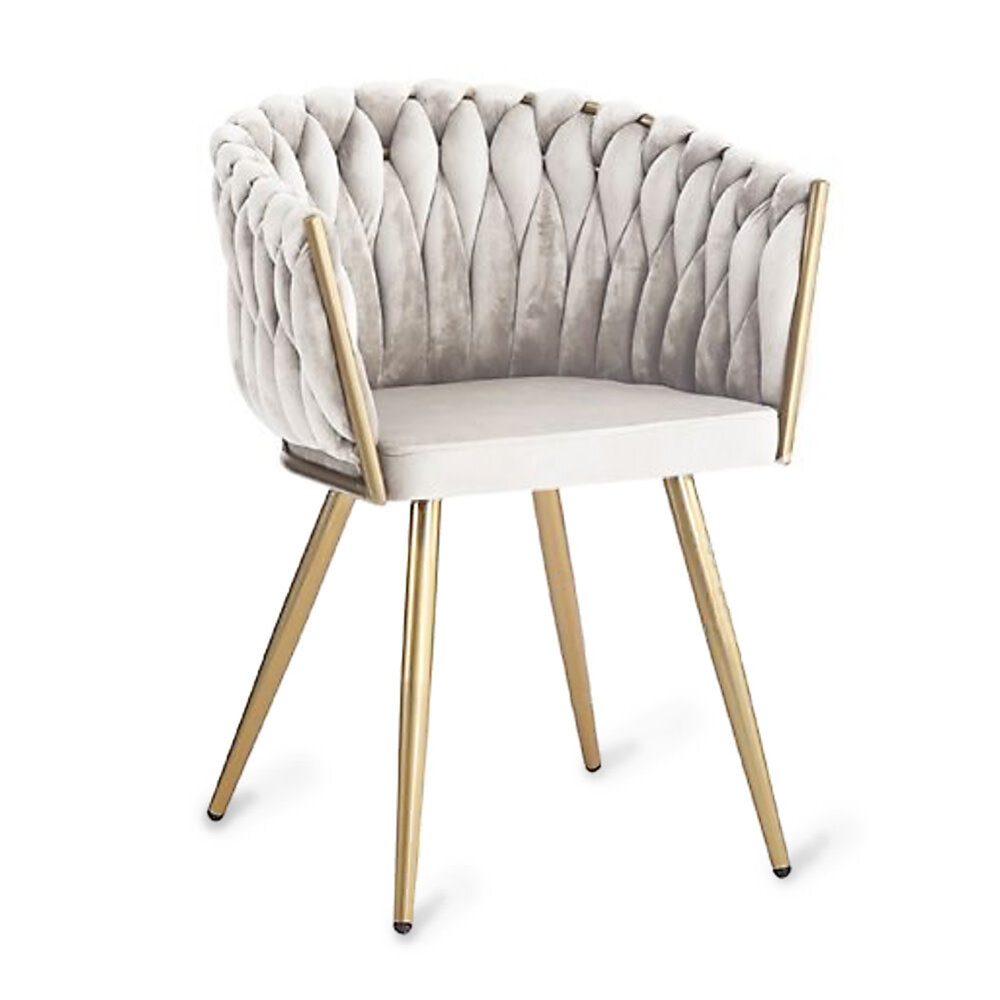 Colmore - Eetkamerstoel Ivoor Geweven Fluweel 56x62x68cm Gouden Poten Colmore - Eetkamerstoel Ivoor Geweven Fluweel 56x62x68cm Gouden Poten