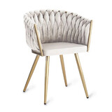 Colmore - Eetkamerstoel Ivoor Geweven Fluweel 56x62x68cm Gouden Poten Colmore - Eetkamerstoel Ivoor Geweven Fluweel 56x62x68cm Gouden Poten