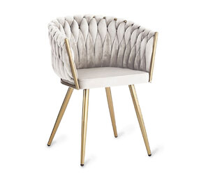 Colmore - Eetkamerstoel Ivoor Geweven Fluweel 56x62x68cm Gouden Poten Colmore - Eetkamerstoel Ivoor Geweven Fluweel 56x62x68cm Gouden Poten