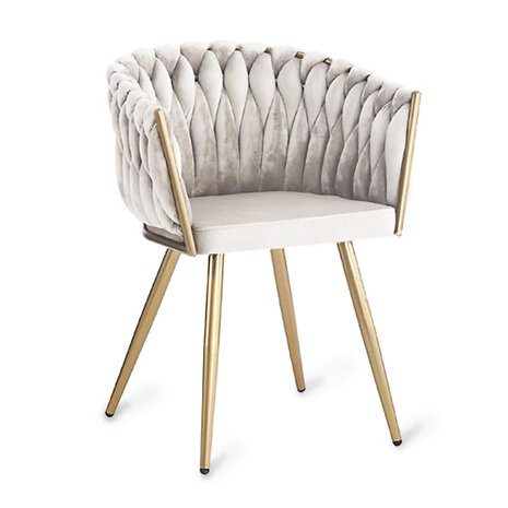 Colmore - Eetkamerstoel Ivoor Geweven Fluweel 56x62x68cm Gouden Poten Colmore - Eetkamerstoel Ivoor Geweven Fluweel 56x62x68cm Gouden Poten