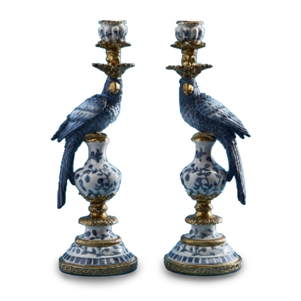 Werns - Kandelaar Papegaai Blauw 14×40cm – Links / Rechts