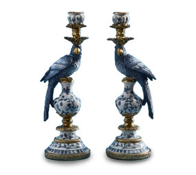 Werns - Kandelaar Papegaai Blauw 14x40cm in 2 vormen Werns - Kandelaar Papegaai Blauw 14x40cm in 2 vormen