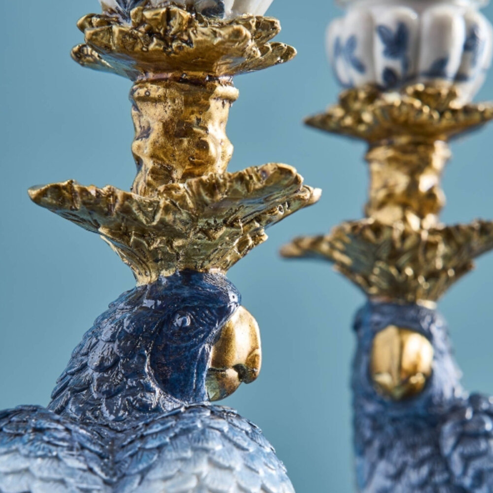 Werns - Kandelaar Papegaai Blauw 14×40cm – Links / Rechts