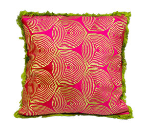 Colmore - Sierkussen Spiraal Fuchsia Groen Franjes Katoen 50x50cm