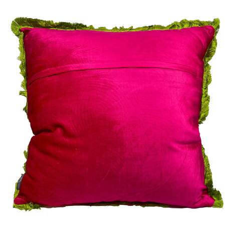 Colmore - Sierkussen Spiraal Fuchsia Groen Franjes Katoen 50x50cm